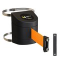 Montour Line Retractable Belt Barrier Black Clamped Wall Mount, 11' Fl.Org Belt (M) WMX140-BK-FOR-C-M-110